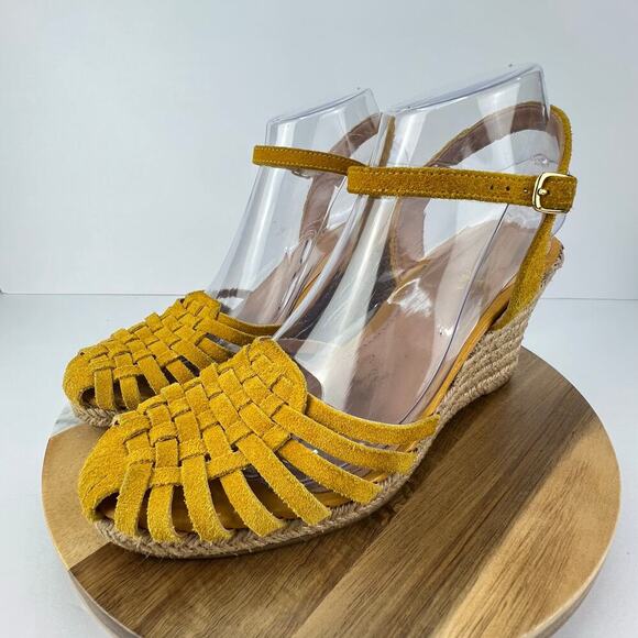 Seychelles Yellow Leather Weave Espadrilles Wedge Closed Toe Sandals 9/40 - Picture 3 of 10